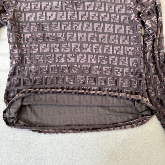 Fendi Jeans Vintage Zucca Velvet Sheer Long Sleeve Shirt Top Size S ? Purple - Picture 6 of 14